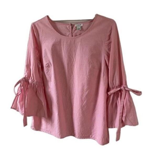 J. Crew Pink Bell Sleeve Poplin Blouse Size Small - Picture 2 of 9